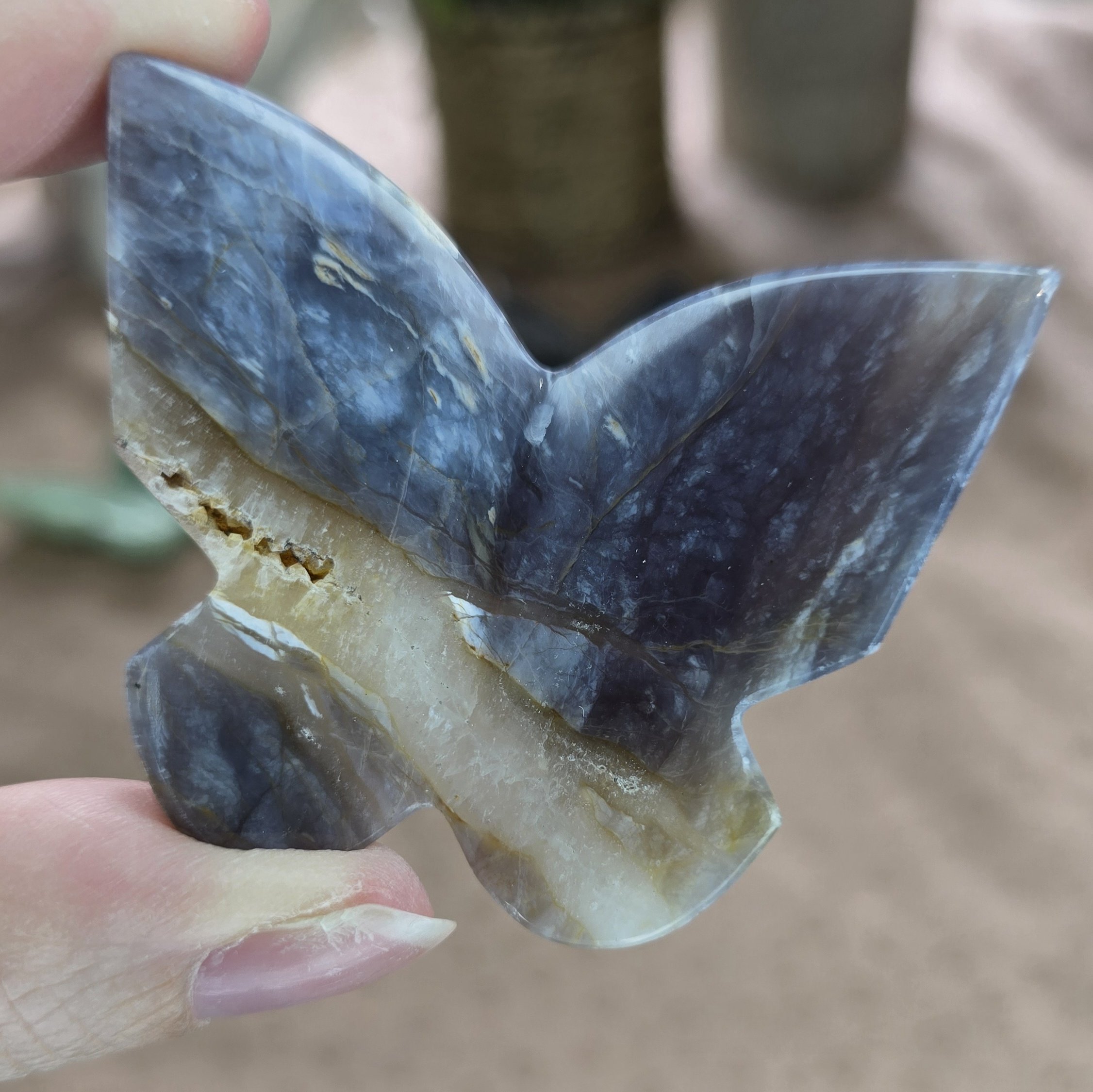 Purple Chalcedony Butterfly Carving
