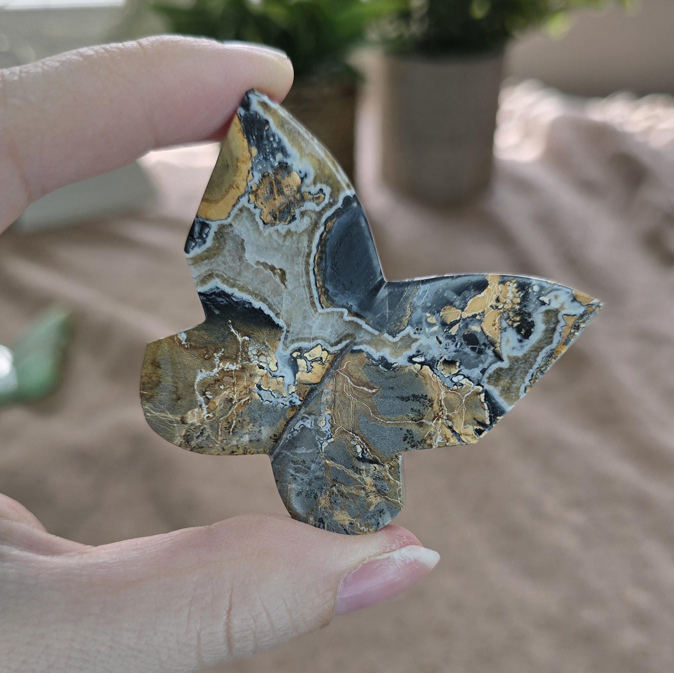 Malignant Jasper 3D Butterfly Carving