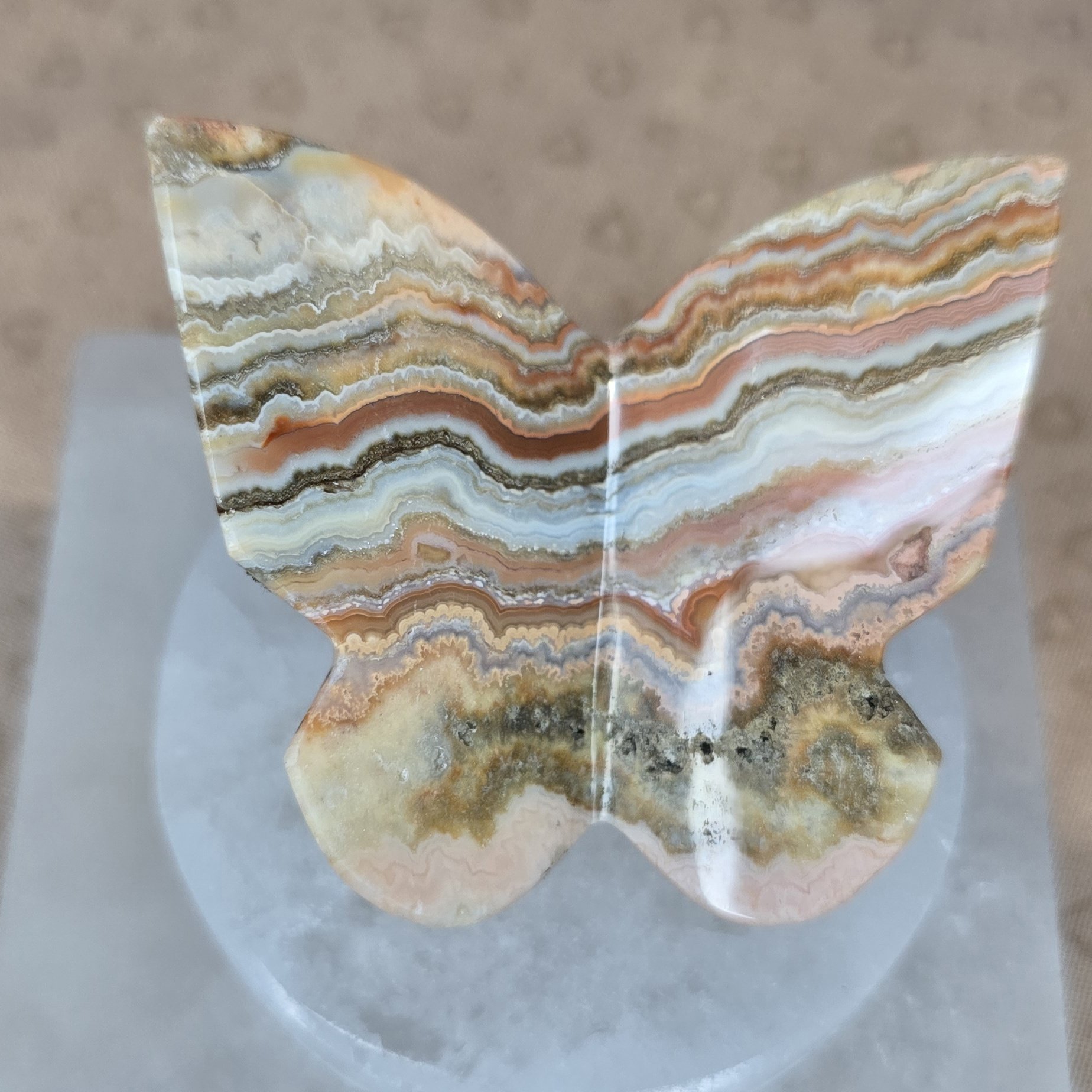 Natural Pink Crazy Lace Agate Butterfly Carving - Image 2