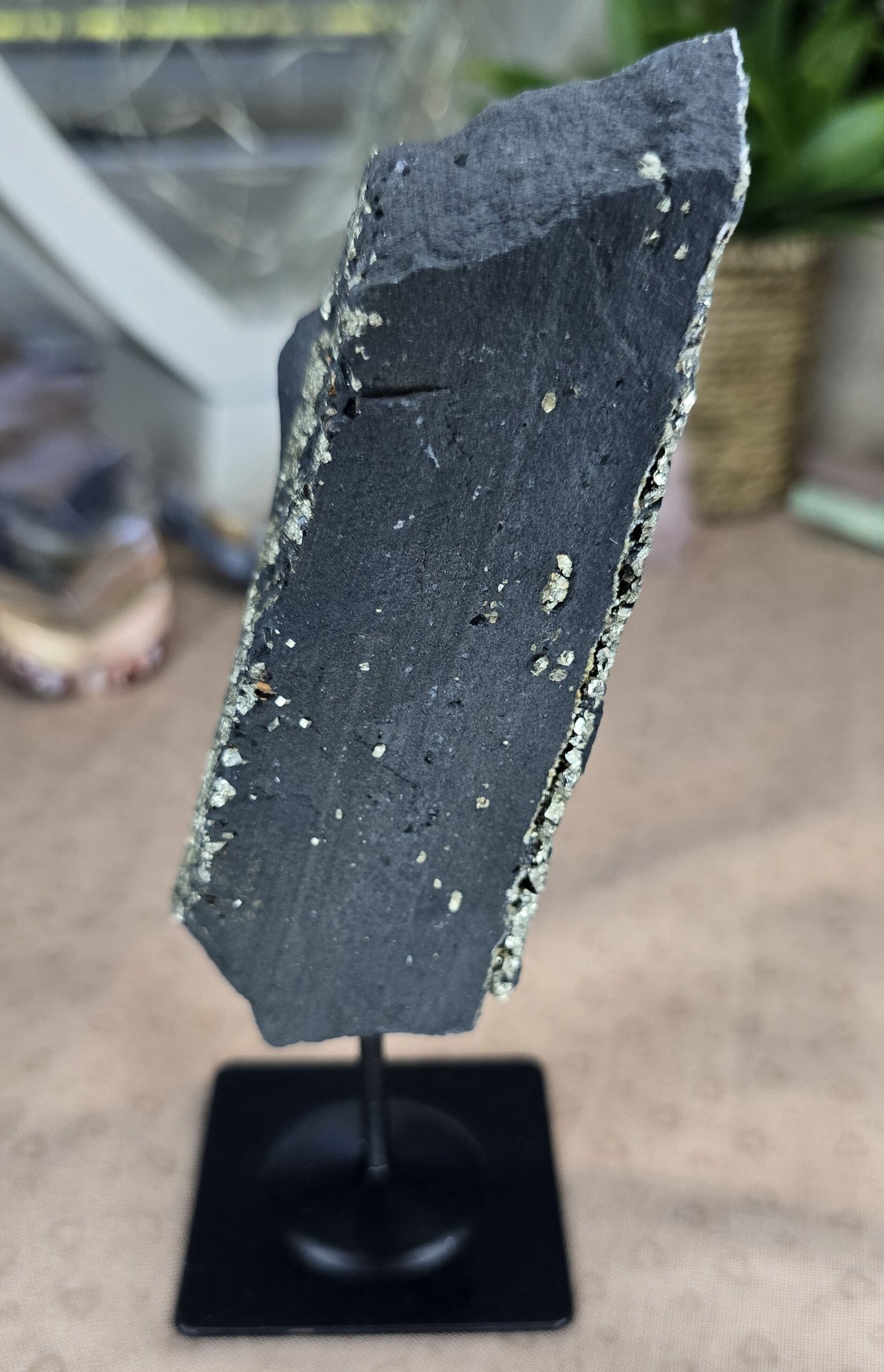 Shungite & Pyrite Display Specimen on Stand - Image 4