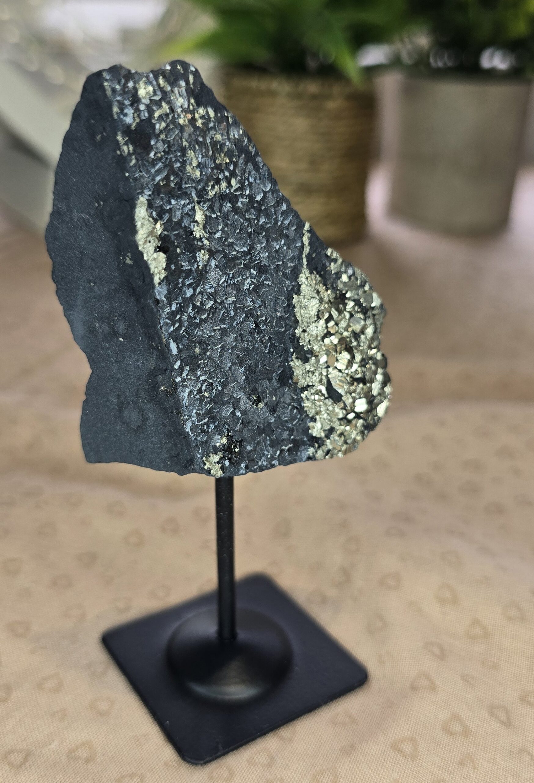 Shungite & Pyrite Display Specimen on Stand #2 - Image 2