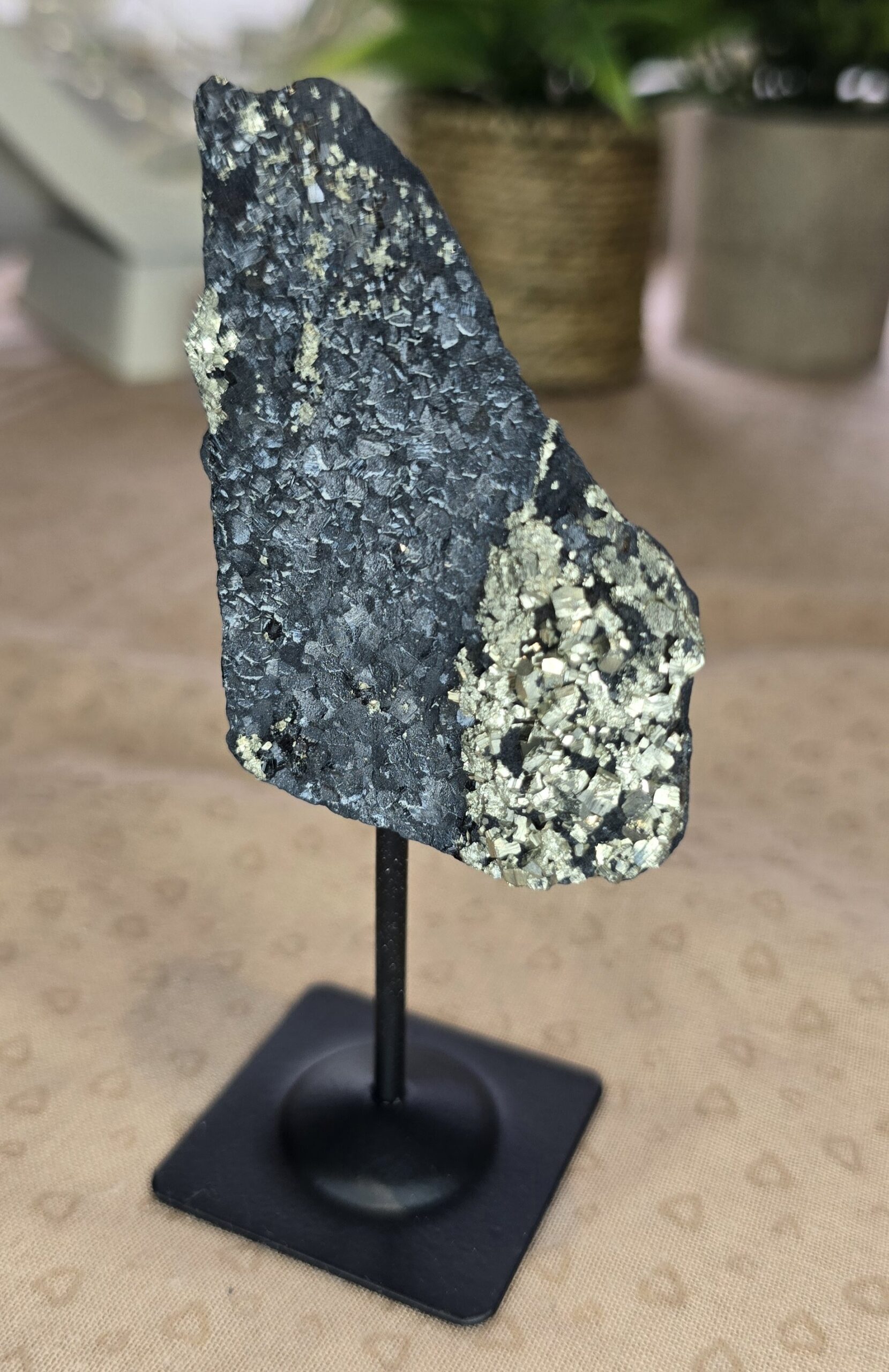 Shungite & Pyrite Display Specimen on Stand #2 - Image 3