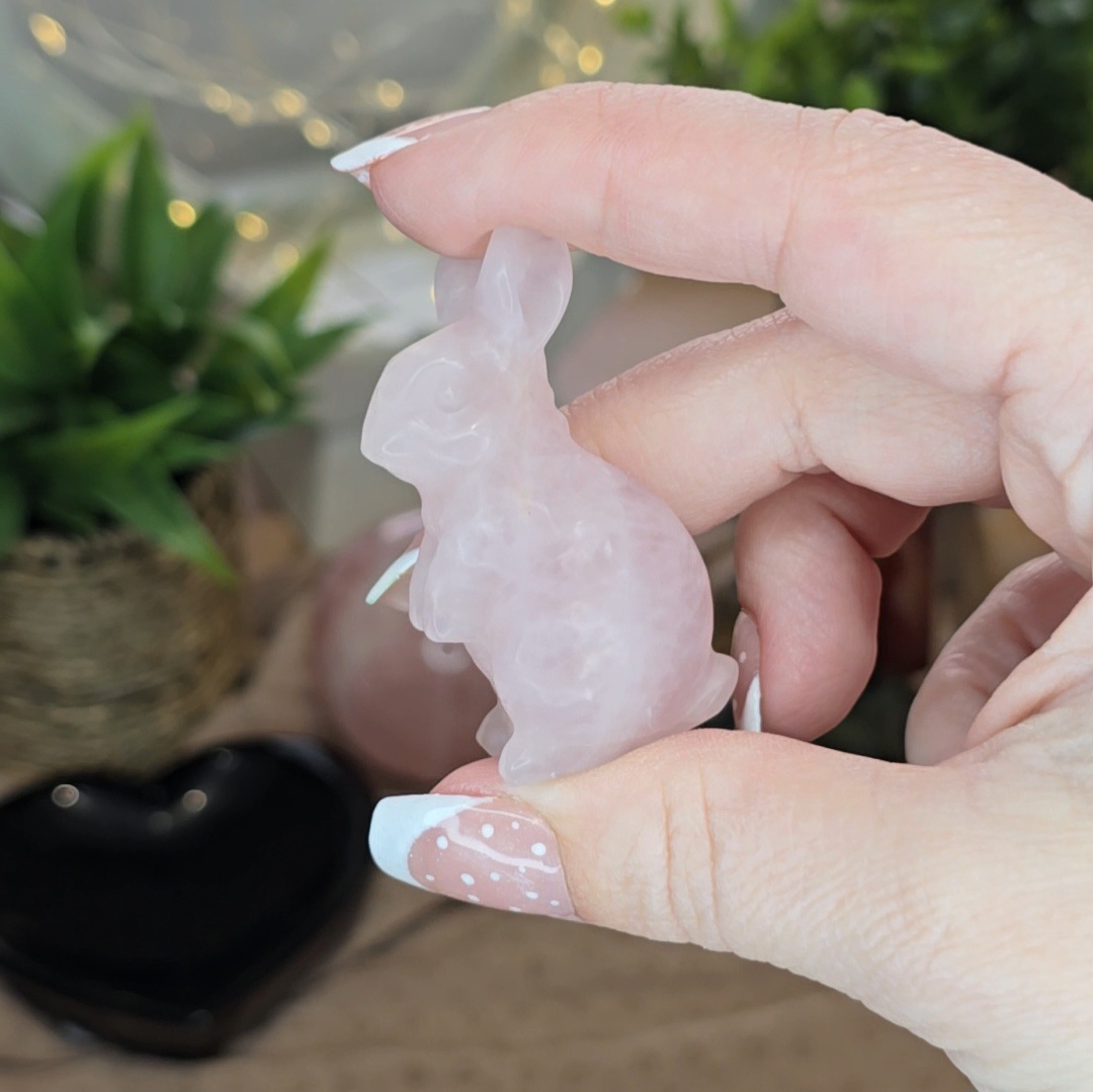 Rose Quartz Bunny Rabbit Carving