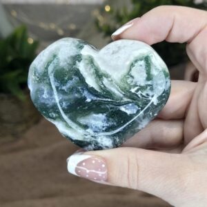 Large Moss Agate Heart | 65mm Natural Crystal Heart