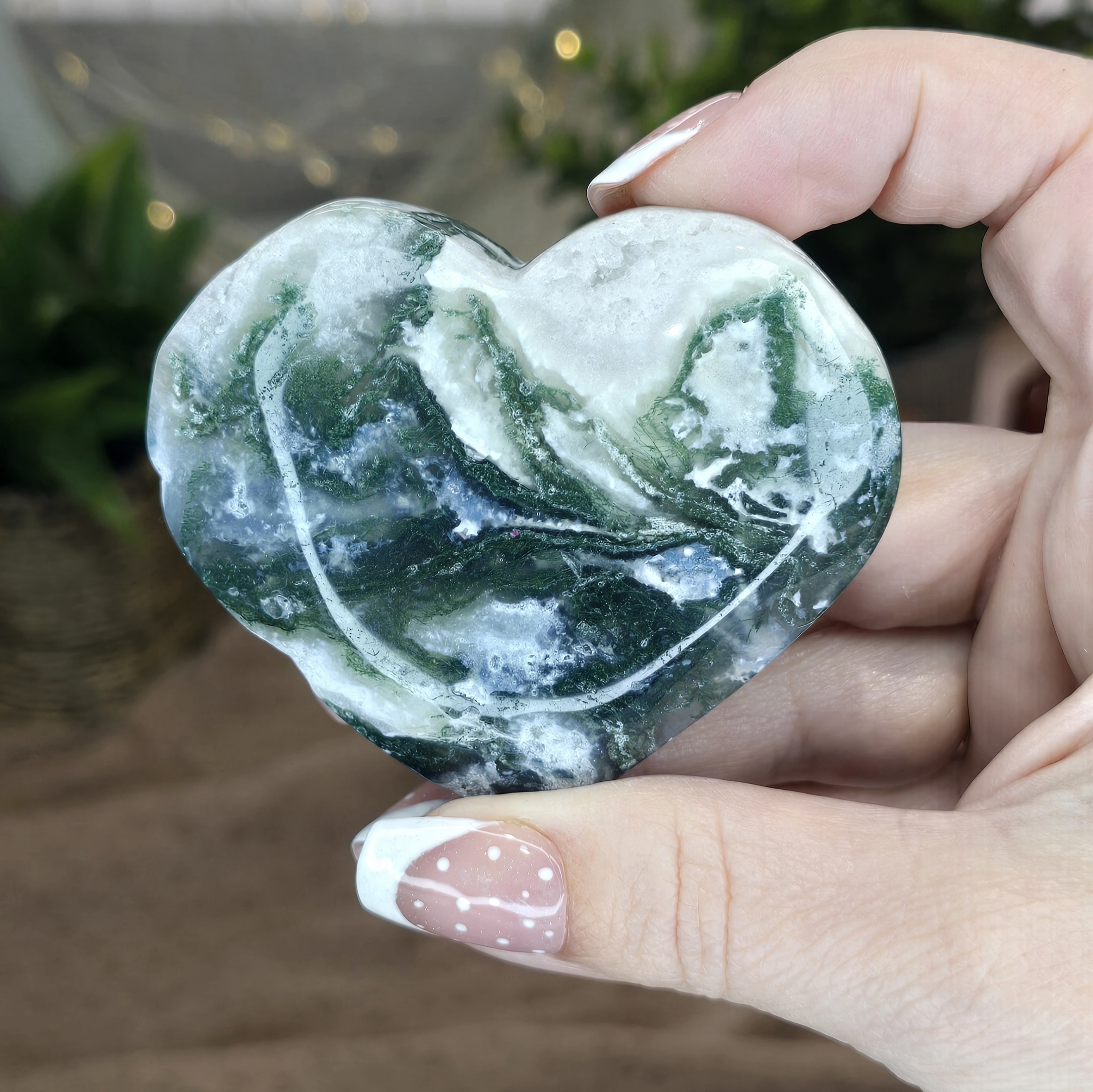 Large Moss Agate Heart | 65mm Natural Crystal Heart