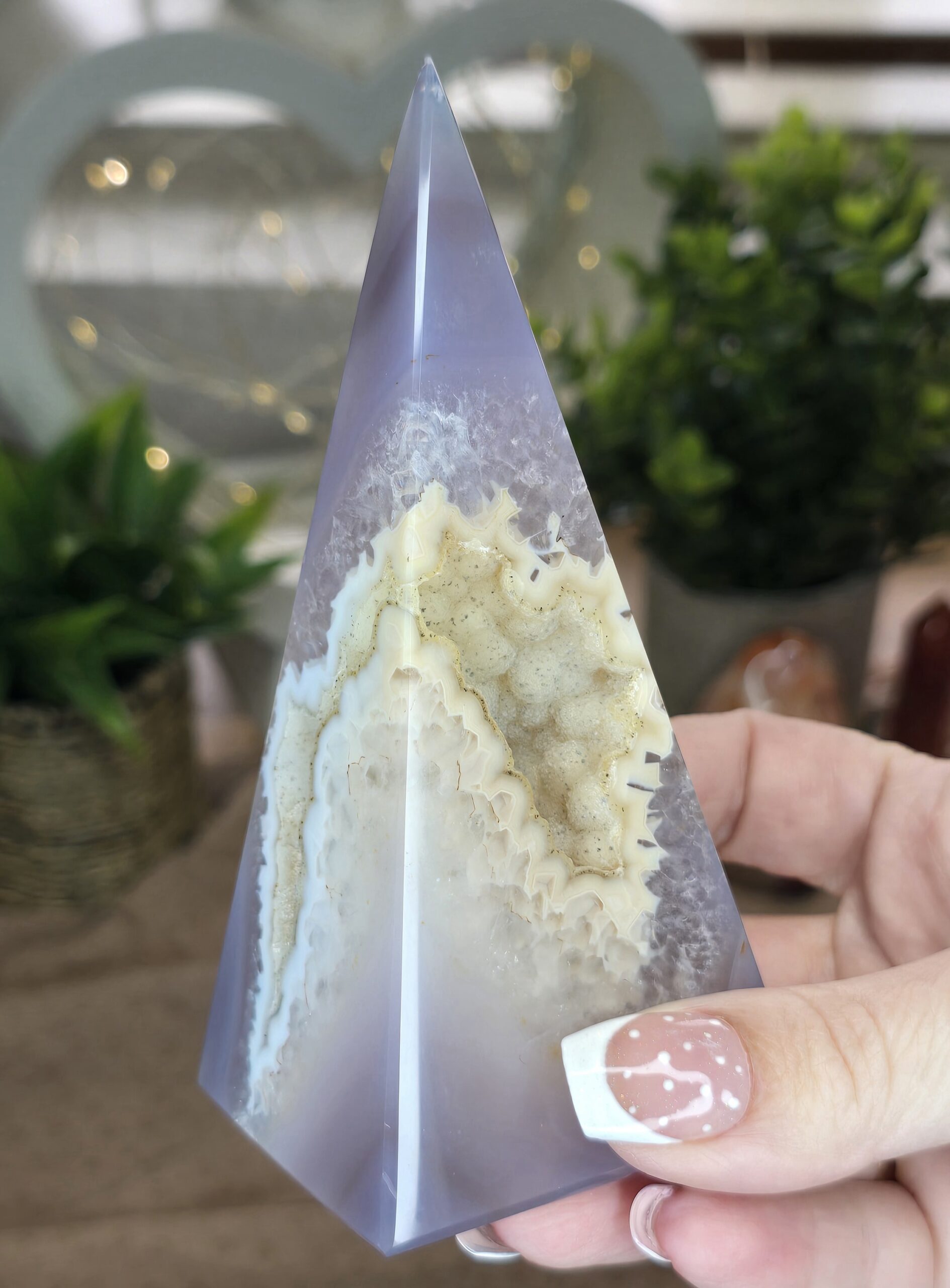 Natural Lilac Agate Druzy Pyramid Crystal