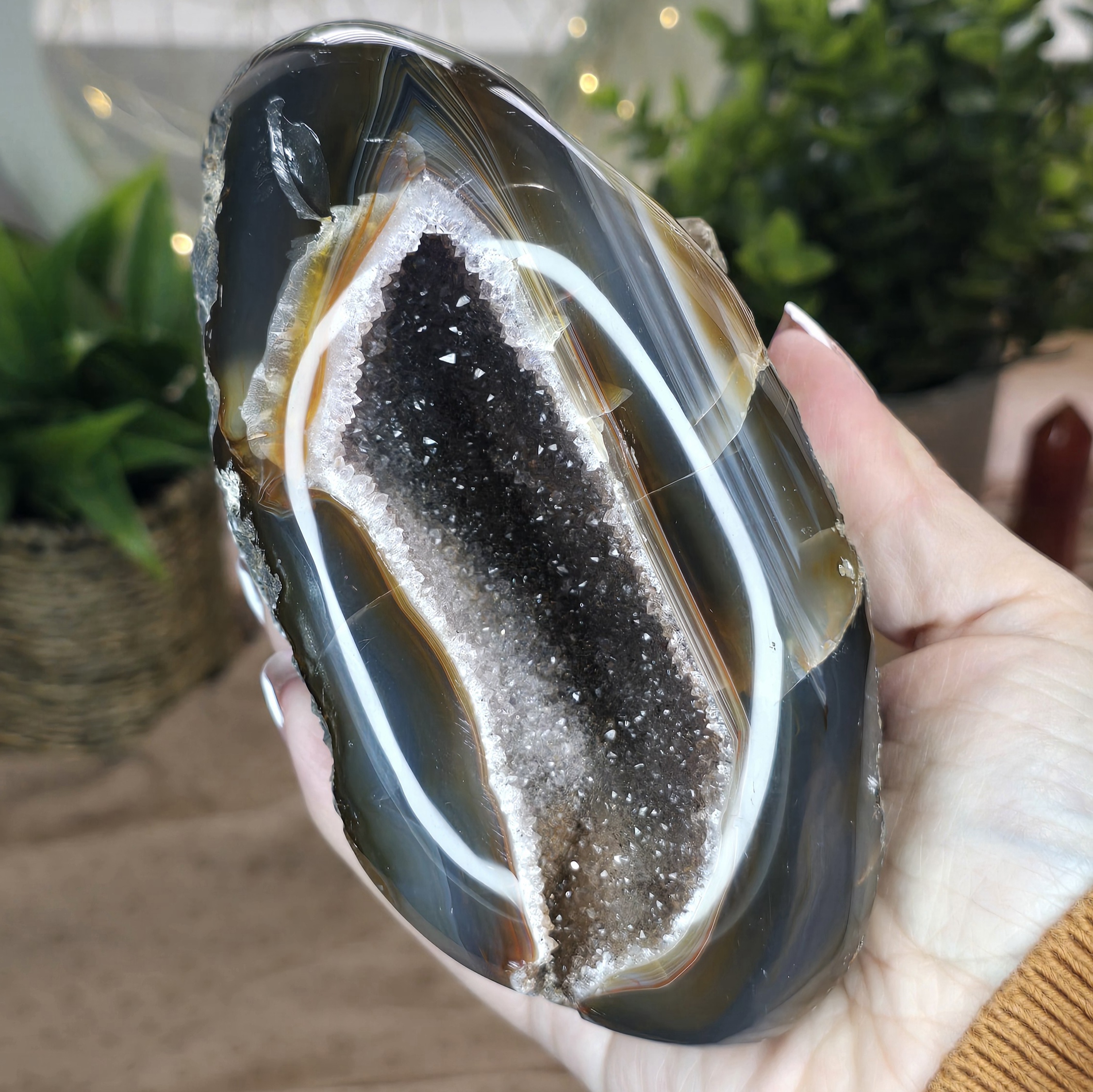 Large Agate Druzy Geode Freeform – Statement Crystal Display Piece