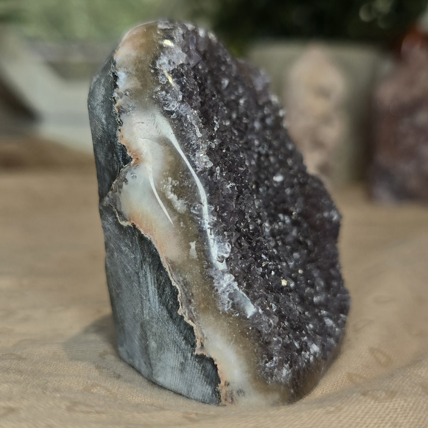 Sugar Amethyst Cut Base Freeform | Natural Druzy Display Crystal