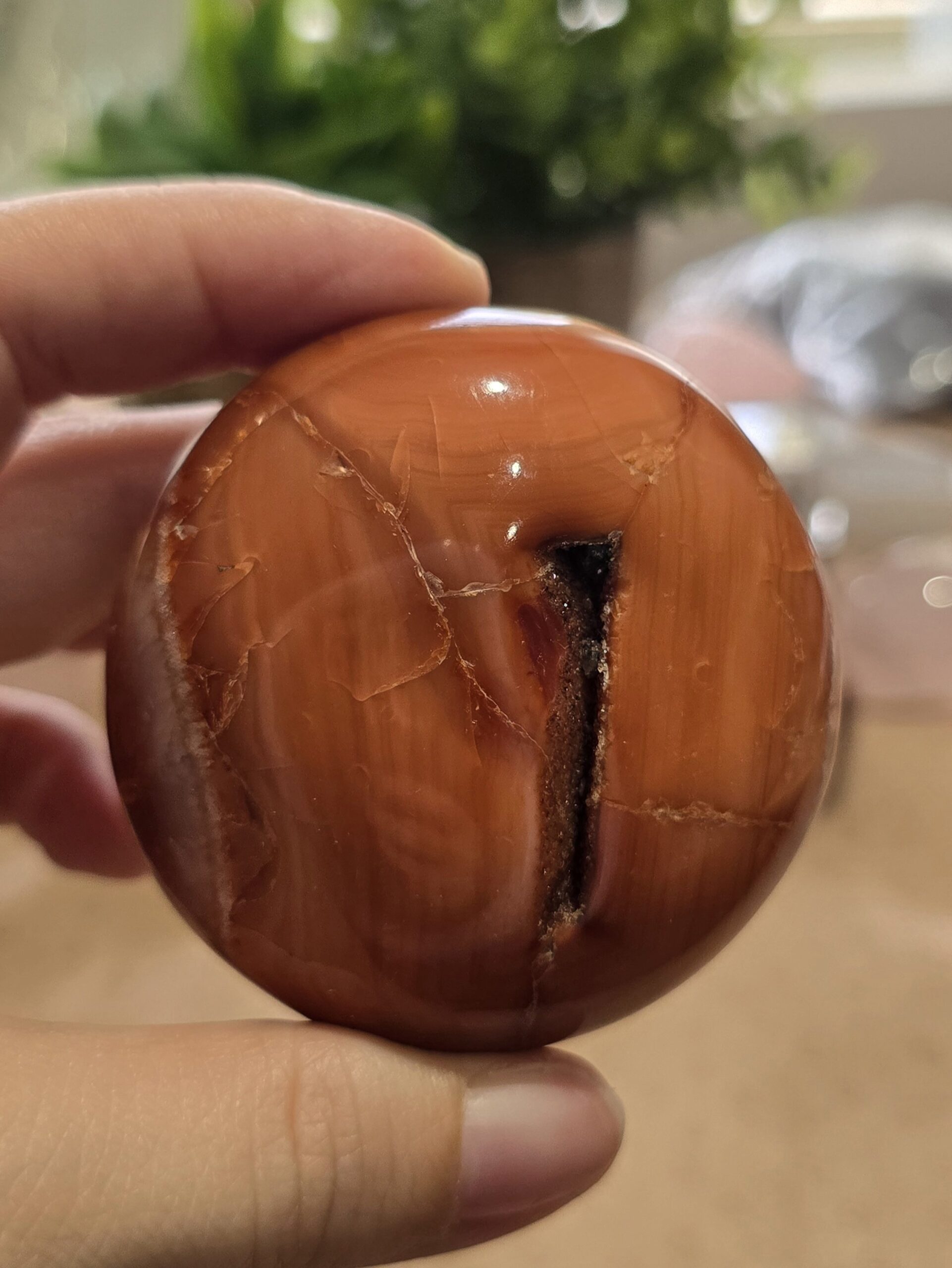 Natural Carnelian Palm Stone with Druzy Pocket – 61mm